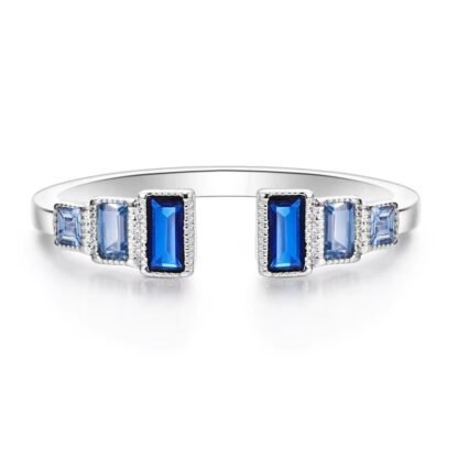 Blue Crystal Geometric Silver Ring - Image 2