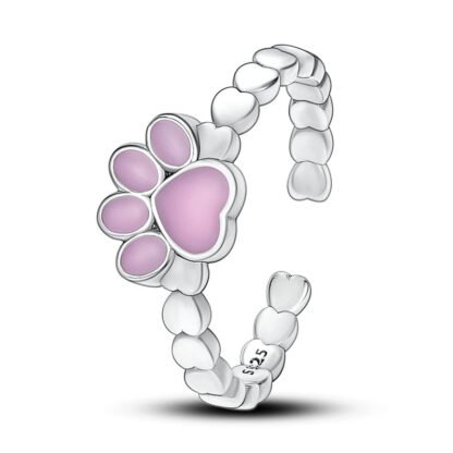 Pink Pet Paw Silver Ring