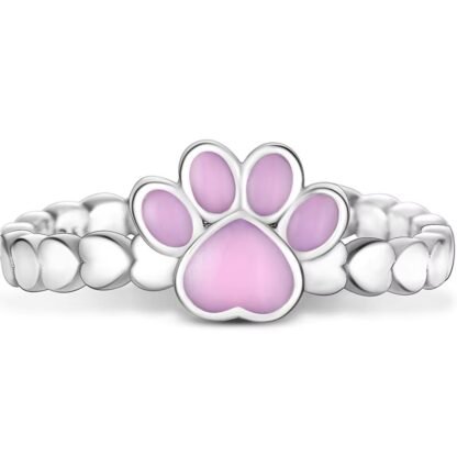 Pink Pet Paw Silver Ring - Image 2