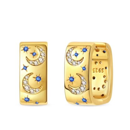 Crystal Moon Star Gold Silver Hoop Earrings