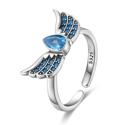 Blue Crystal Wings Silver Ring