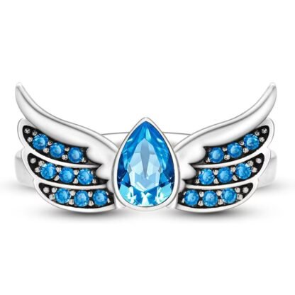 Blue Crystal Wings Silver Ring - Image 2