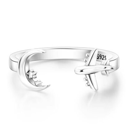 Airplane Moon Star Silver Ring - Image 2