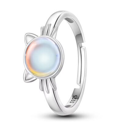 Moonstone Cat Silver Ring