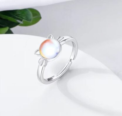 Moonstone Cat Silver Ring - Image 3