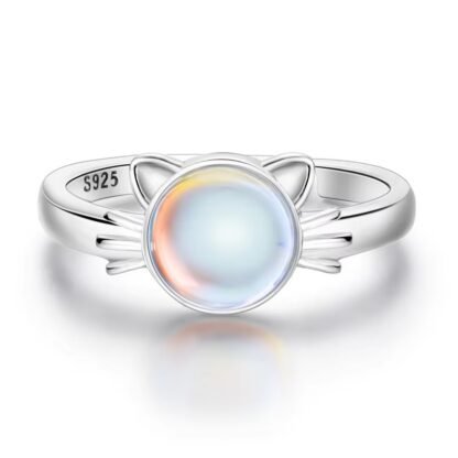 Moonstone Cat Silver Ring - Image 2