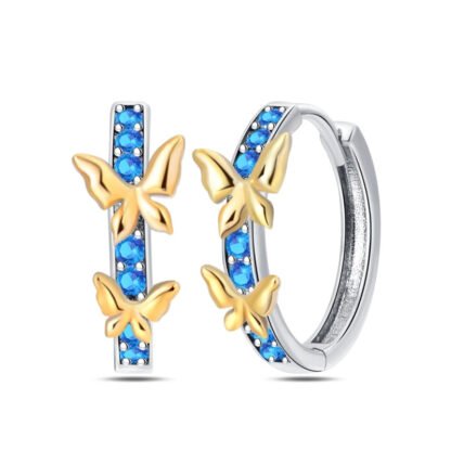 Butterfly Crystal Silver Hoop Earrings