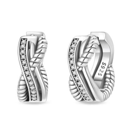 Crystal Criss Cross Silver Hoop Earrings