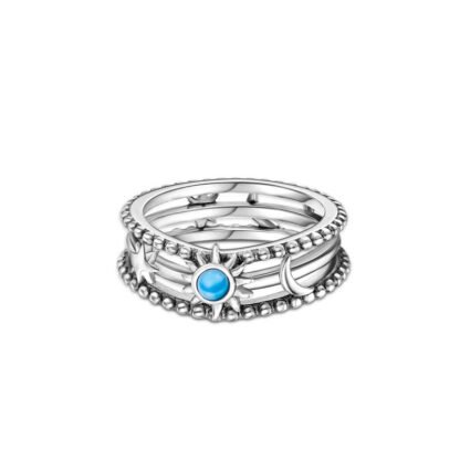 Blue Stone Sun Moon Star Silver Ring - Image 2