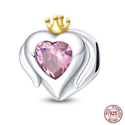 Crowned Heart Pink Gem Charm