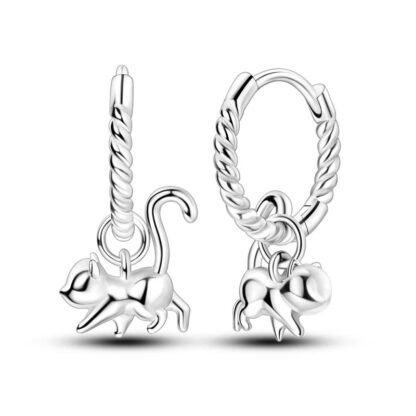 Cat Silver Hoop Earrings