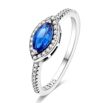 Blue Crystal Evil Eye Luck Silver Ring