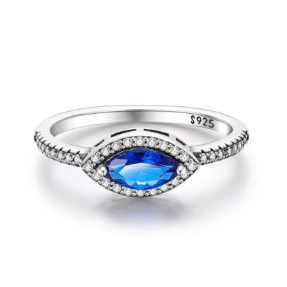 Blue Crystal Evil Eye Luck Silver Ring - Image 2