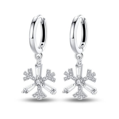 Crystal Snowflake Silver Hoop Earrings
