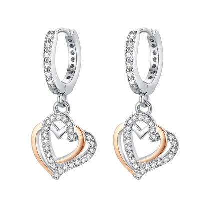 Crystal Heart Silver Hoop Earrings