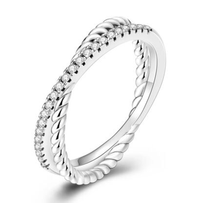 Crystal Criss Cross Silver Ring - Image 3