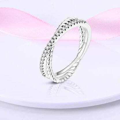 Crystal Criss Cross Silver Ring - Image 2