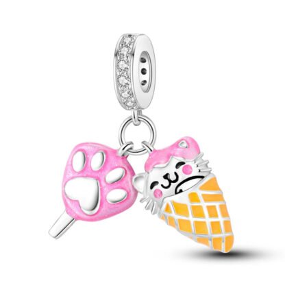 Pink Paw Kitty Cat Ice-cream Cone Charm