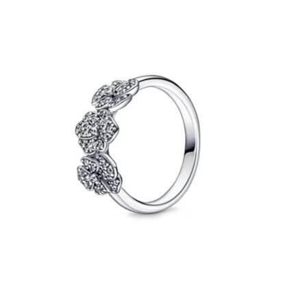 Crystal Flower Silver Ring