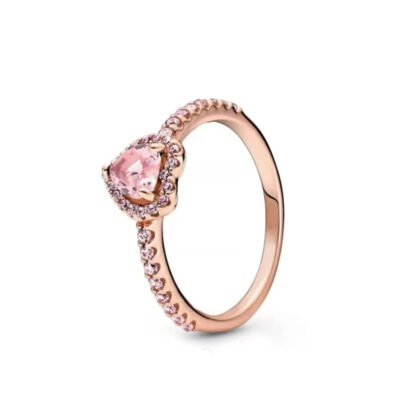 Pink Crystal Heart Rose Gold Silver Ring