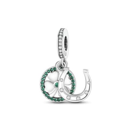 Emerald Green Clover and Horseshoe Charm