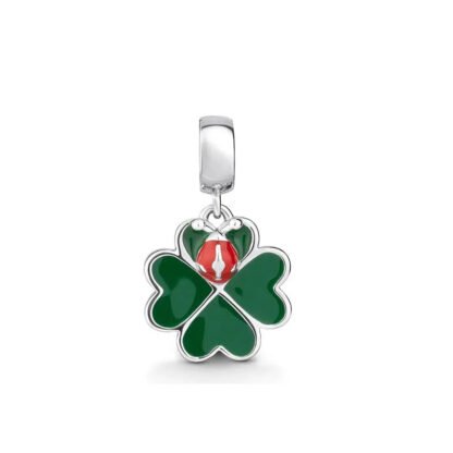 Emerald Green Red Bug on Lucky Clover Charm