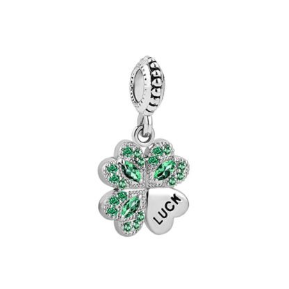 Emerald Green Lucky Clover One Silver Leaf Charm