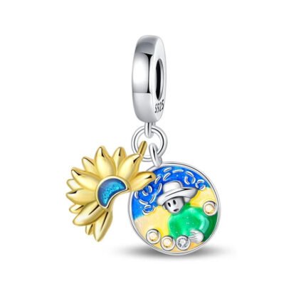 Artistic Green Traveller Golden Flower Petals Charm