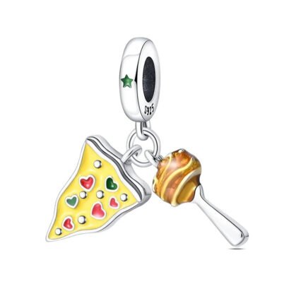 Hearts Pizza Slice & Fork in Spaghetti Charm