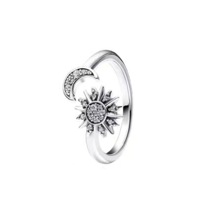 Crystal Sun Moon Silver Ring