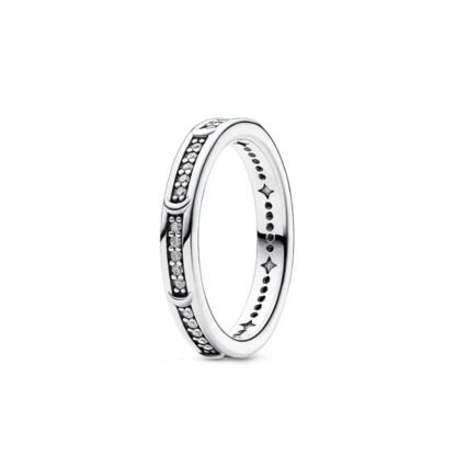 Crystal Moon Band Silver Ring