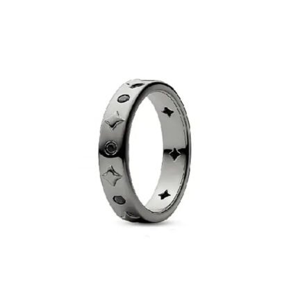 Black Geometric Band Silver Ring