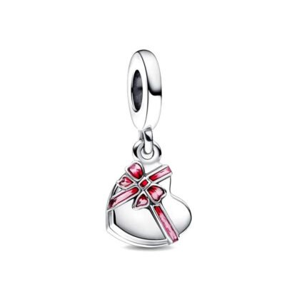 Heart Shaped Box Pink Ribbon and Bow Charm