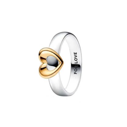 Golden Heart Silver Ring