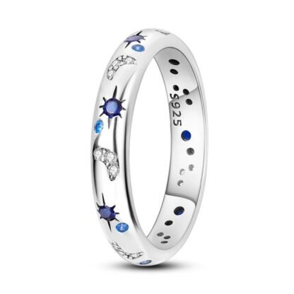 Crystal Moon Star Silver Ring - Image 3