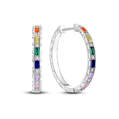 Rainbow Crystal Silver Hoop Earrings