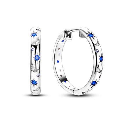 Crystal Moon Star Silver Hoop Earrings