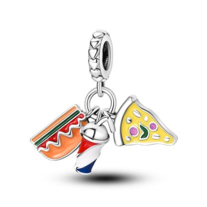Fast Food Hamburger Pizza Soft Drink Cup with Straw Charm