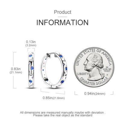 Crystal Moon Star Silver Hoop Earrings - Image 2