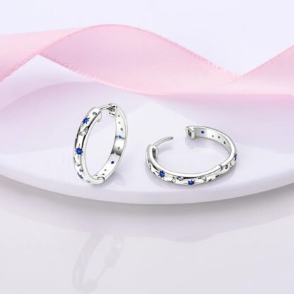 Crystal Moon Star Silver Hoop Earrings - Image 3