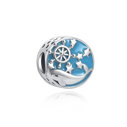 Simple Blue Ocean Silver Dolphin Charm