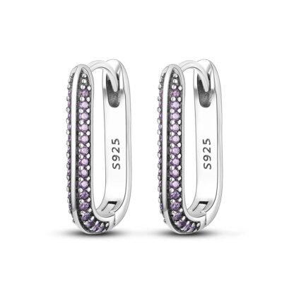 Purple Crystal Silver Hoop Earrings