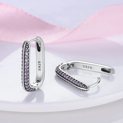 Purple Crystal Silver Hoop Earrings - Image 2