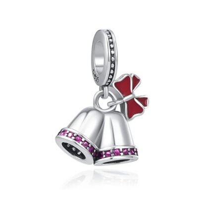 2 Bells Red Bow Magenta Gems Charm