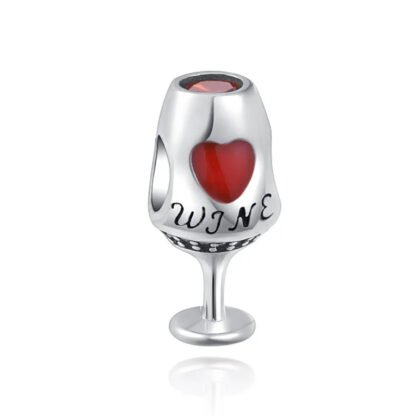 Wine Glass Red Heart Charm