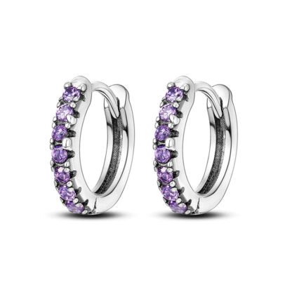 Purple Crystal Silver Hoop Earrings