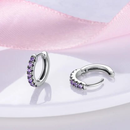 Purple Crystal Silver Hoop Earrings - Image 2