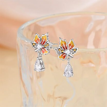 Autumn Maple Leaf Silver Stud Earrings - Image 2