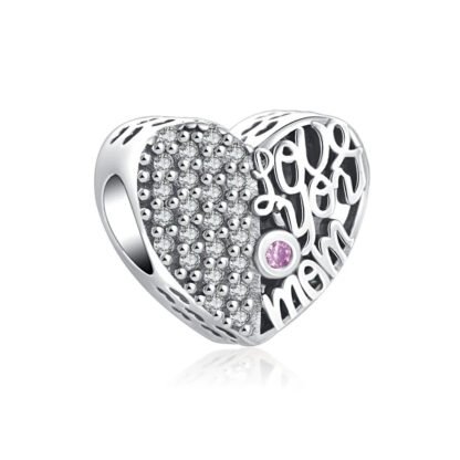 Love You Mom Glitzy Heart Pink Gem Charm