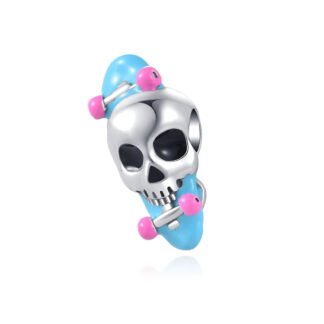 Pink Blue Skateboard and Skull Charm